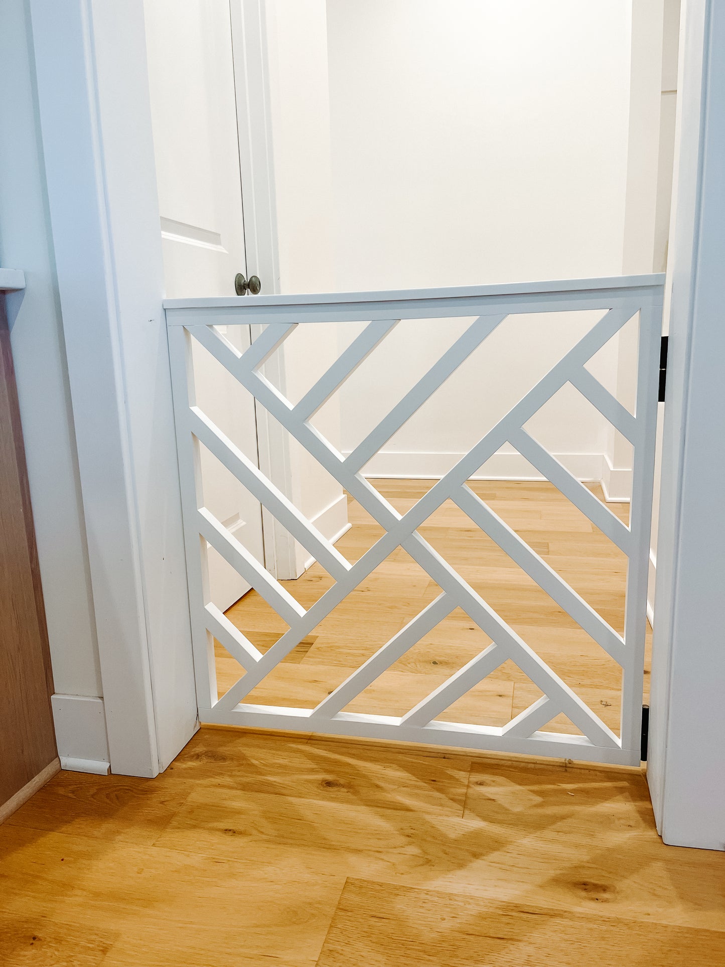 Custom Wooden Geometric Safety Gate – Handmade Baby, Pet & Stair Gate – Choose Size, Style & Color