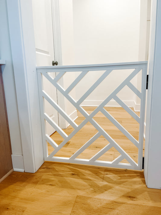 Custom Wooden Geometric Safety Gate – Handmade Baby, Pet & Stair Gate – Choose Size, Style & Color