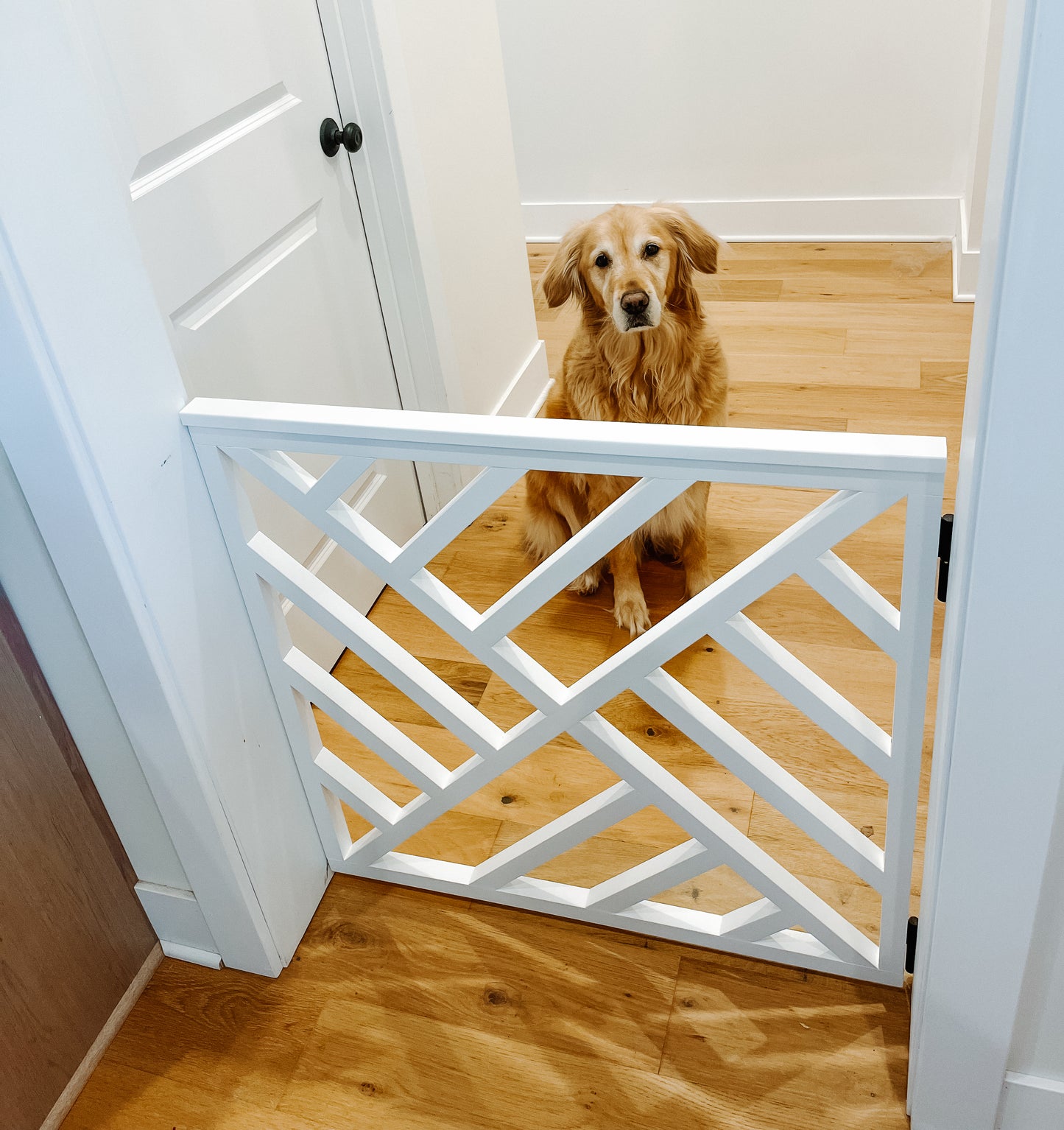 Custom Wooden Geometric Safety Gate – Handmade Baby, Pet & Stair Gate – Choose Size, Style & Color