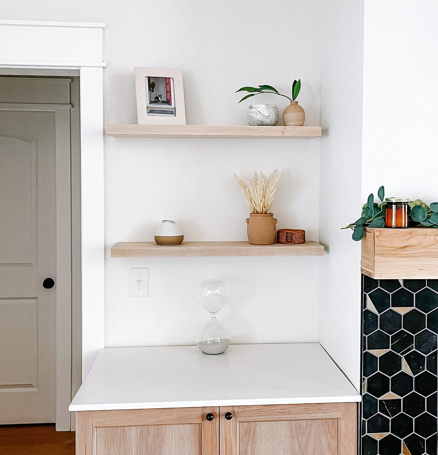 Maple floating shelves