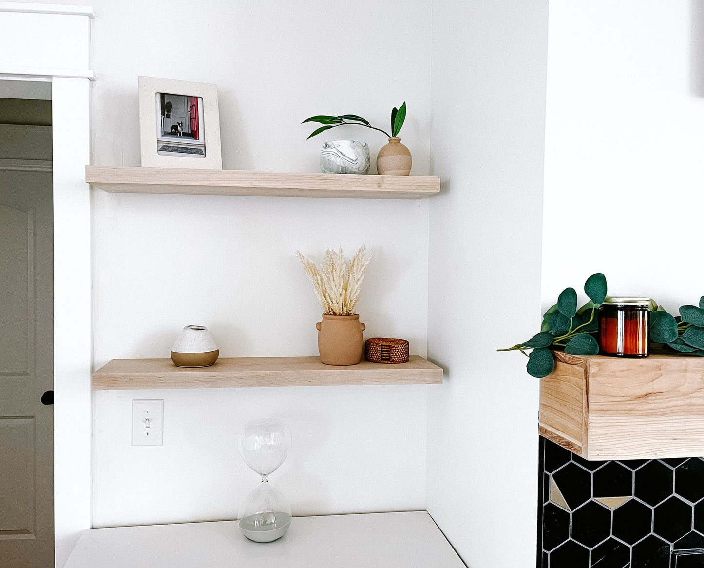 Maple floating shelves