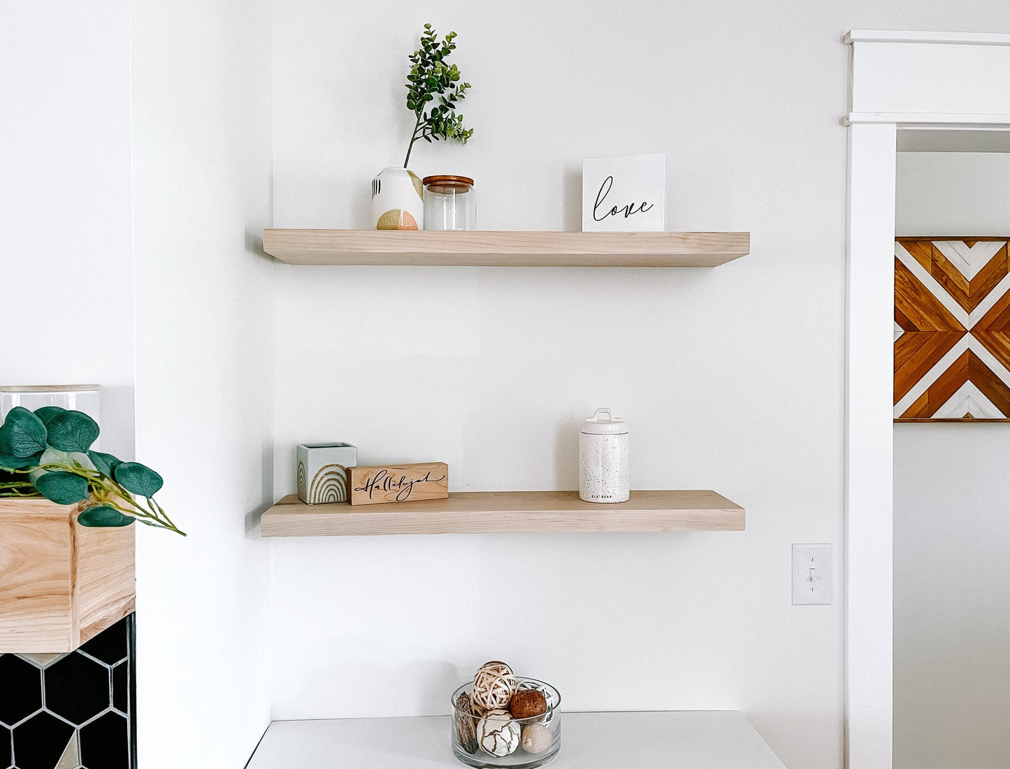 Maple floating shelves