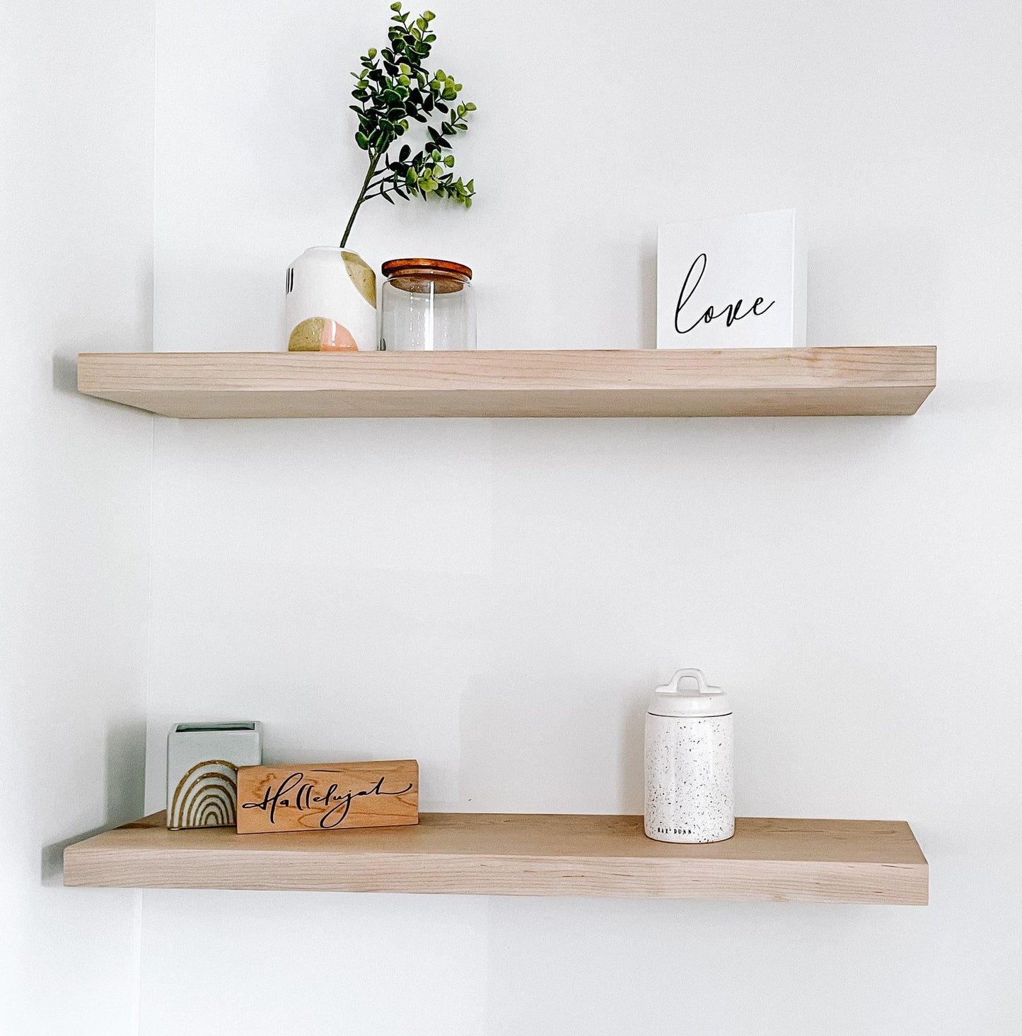 Maple floating shelves