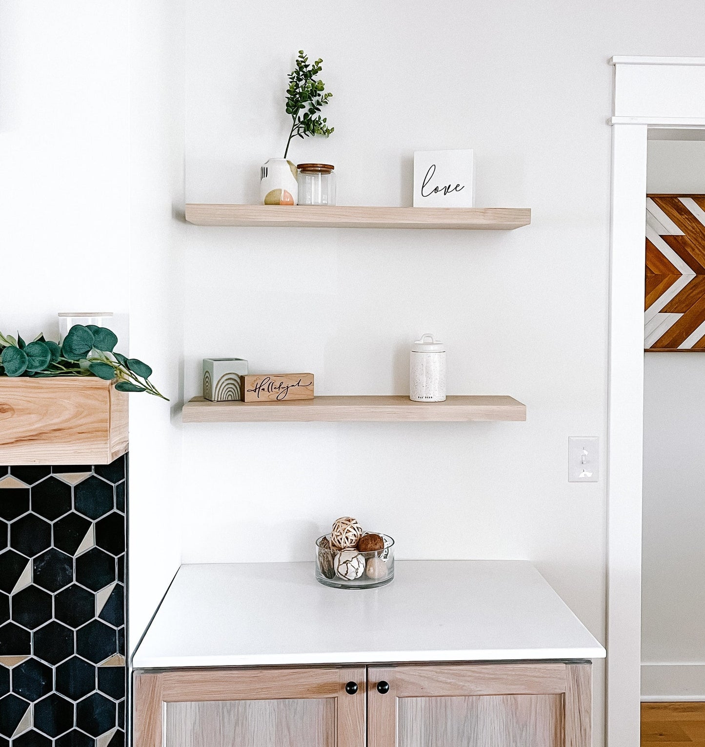 Maple floating shelves