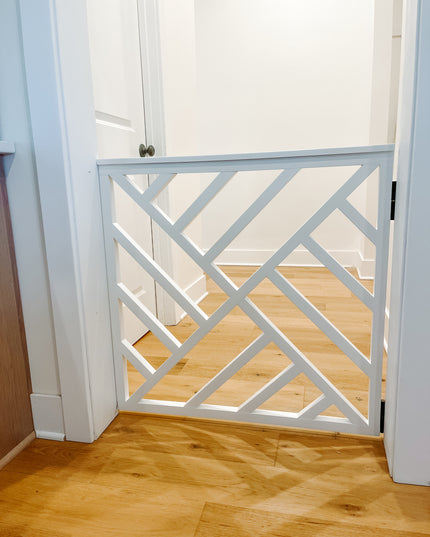 Custom Wooden Geometric Safety Gate – Handmade Baby, Pet & Stair Gate – Choose Size, Style & Color