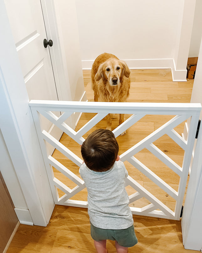 Custom Wooden Geometric Safety Gate – Handmade Baby, Pet & Stair Gate – Choose Size, Style & Color