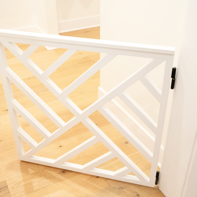 Custom Wooden Geometric Safety Gate – Handmade Baby, Pet & Stair Gate – Choose Size, Style & Color