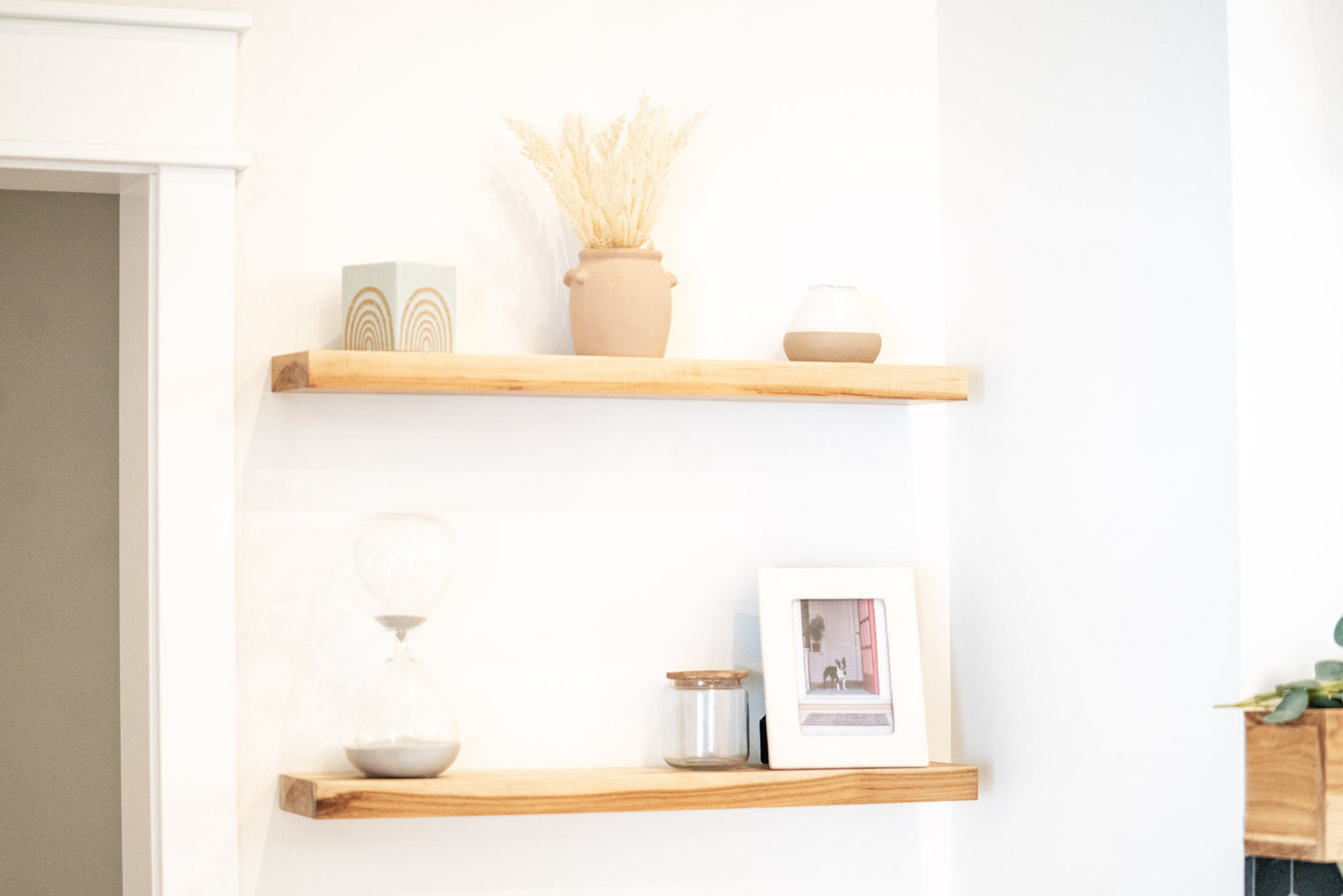 Hickory floating shelves