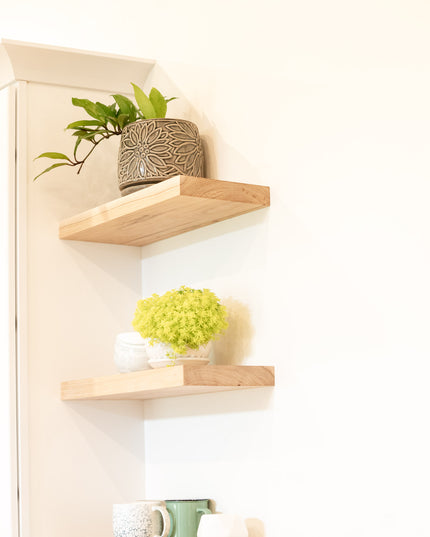 Floating Hickory Wood Shelves – Heavy Duty, Custom, Handmade, Solid Wood