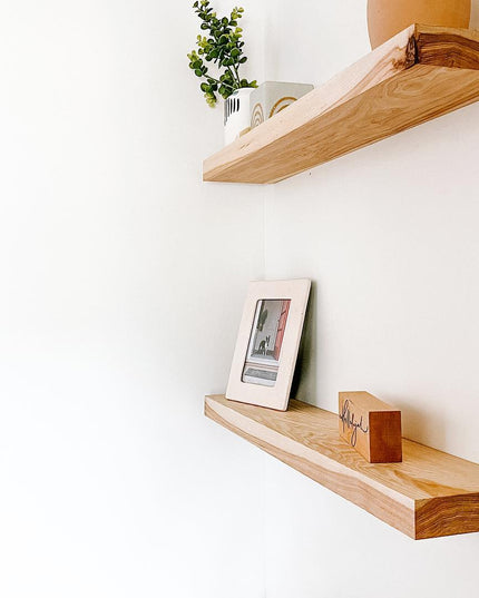 Floating Hickory Wood Shelves – Heavy Duty, Custom, Handmade, Solid Wood