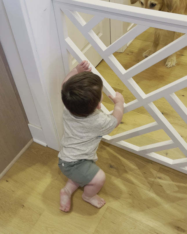 Custom Wooden Geometric Safety Gate – Handmade Baby, Pet & Stair Gate – Choose Size, Style & Color