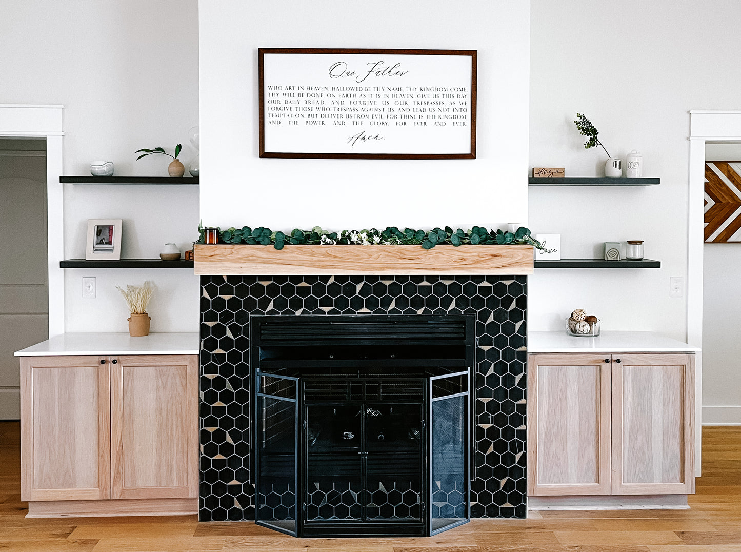 Black solid wood floating shelves