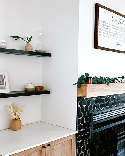 Black solid wood floating shelves