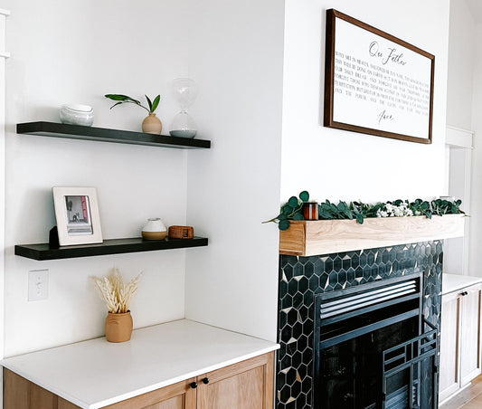 Black solid wood floating shelves