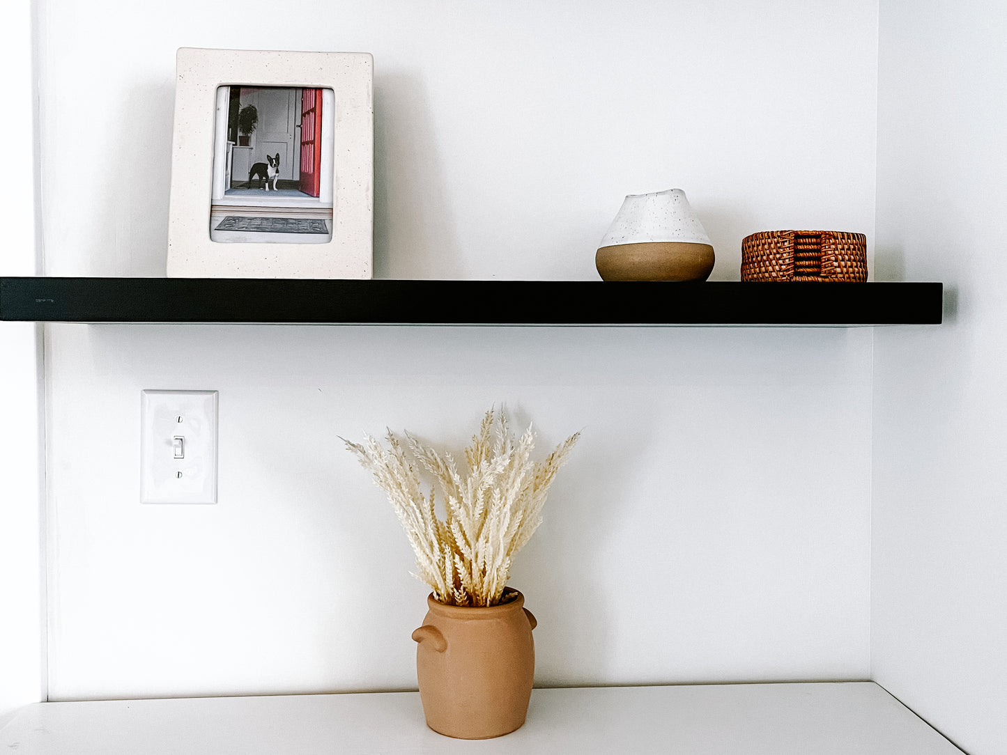 Black solid wood floating shelves