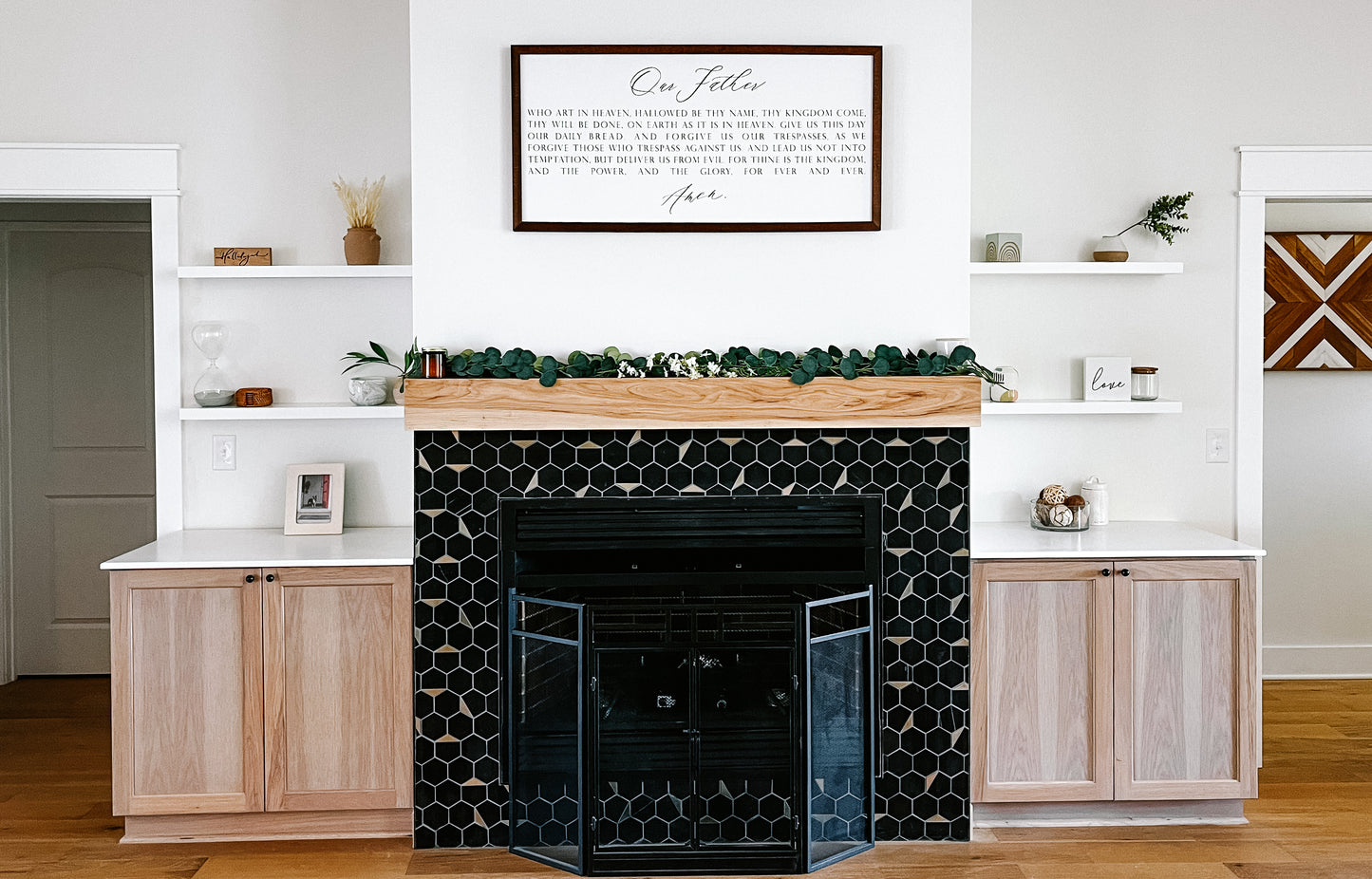 White solid wood floating shelves