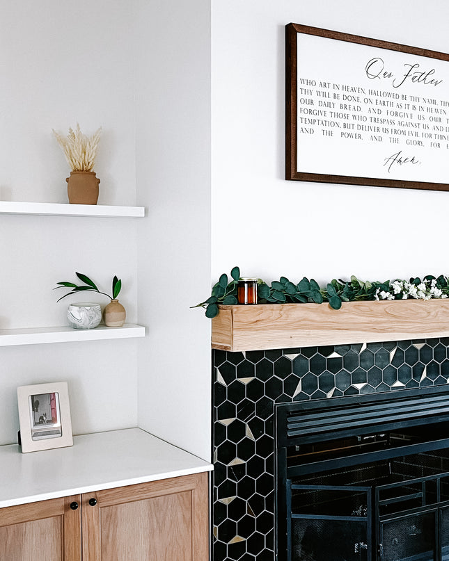 White solid wood floating shelves