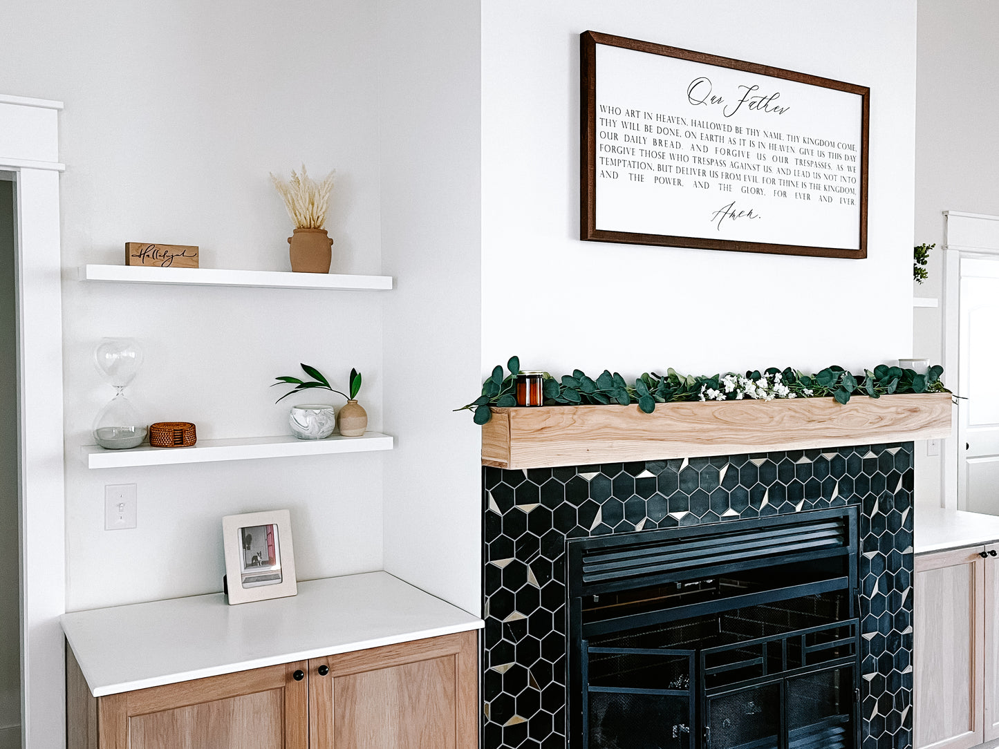 White solid wood floating shelves