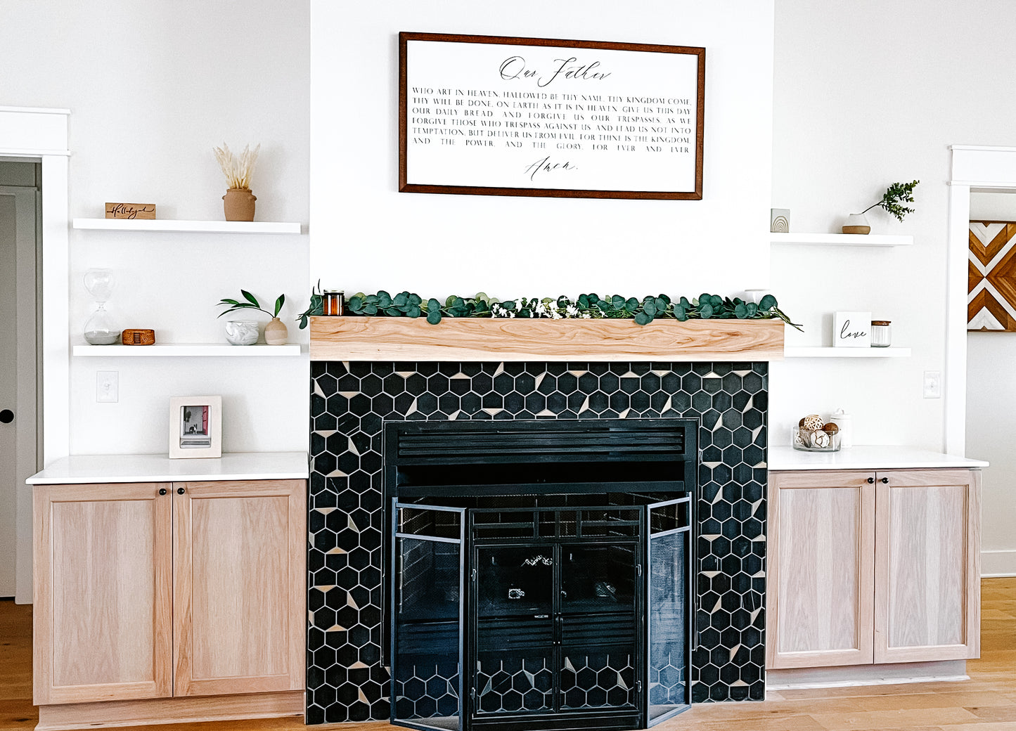 White solid wood floating shelves